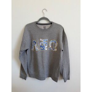 Fruit of the Loom Alpha Phi Omega APO Greek Letter Sweatshirt Gray Floral Medium